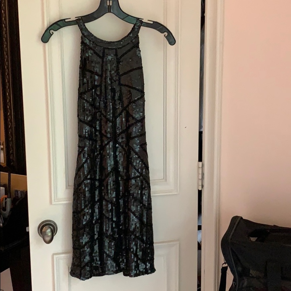 Robe De Soirée Parker Noir Et Argent à Paillettes - Taille S, Portée Une Fois